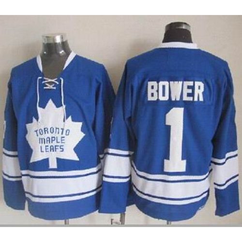 Maple Leafs #1 Johnny Bower Blue CCM Throwback Stitched NHL Jersey