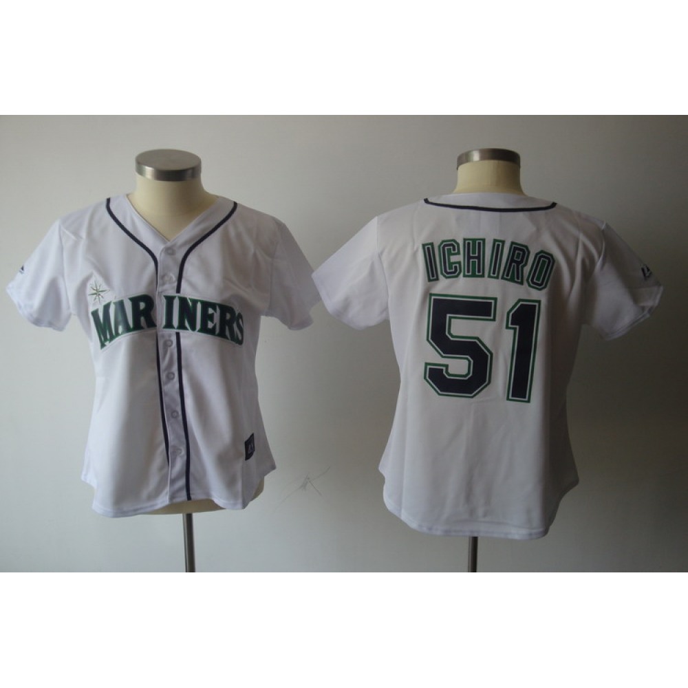 Mariners #51 ichiro Suzuki White Women's Fashion Stitched MLB Jersey