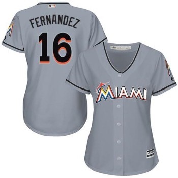 Marlins #16 Jose Fernandez Grey Women's Road Stitched MLB Jersey Marlins #16 Jose Fernandez Grey Women's Road Stitched MLB Jersey