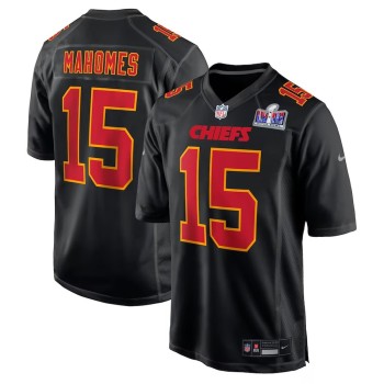 Men's Kansas City Chiefs #15 Patrick Mahomes Black Super Bowl LVIII Carbon Fashion Game Player Jersey Men's Kansas City Chiefs #15 Patrick Mahomes Black Super Bowl LVIII Carbon Fashion Game Player Jersey