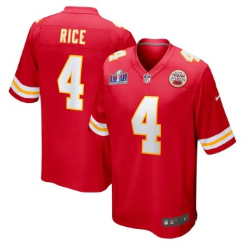 Men's Kansas City Chiefs #4 Rashee Rice Red Super Bowl LVIII Game Jersey Men's Kansas City Chiefs #4 Rashee Rice Red Super Bowl LVIII Game Jersey