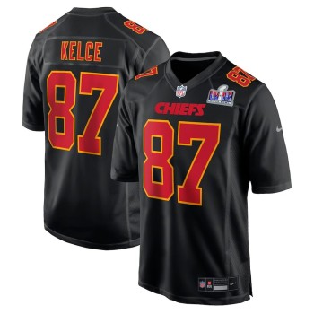 Men's Kansas City Chiefs #87 Travis Kelce Black Super Bowl LVIII Carbon Fashion Game Player Jersey Men's Kansas City Chiefs #87 Travis Kelce Black Super Bowl LVIII Carbon Fashion Game Player Jersey