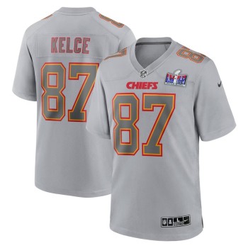 Men's Kansas City Chiefs #87 Travis Kelce Gray Super Bowl LVIII Atmosphere Fashion Game Jersey Men's Kansas City Chiefs #87 Travis Kelce Gray Super Bowl LVIII Atmosphere Fashion Game Jersey