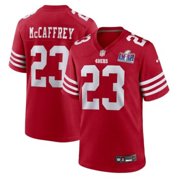 Men's San Francisco 49ers #23 Christian McCaffrey Scarlet Super Bowl LVIII Game Jersey Men's San Francisco 49ers #23 Christian McCaffrey Scarlet Super Bowl LVIII Game Jersey