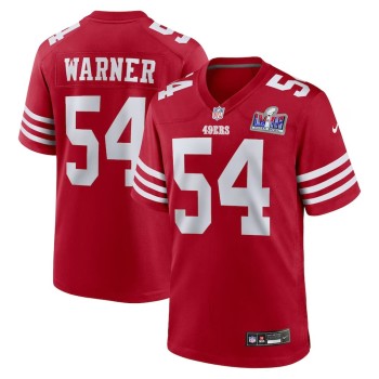 Men's San Francisco 49ers #54 Fred Warner Scarlet Super Bowl LVIII Game Jersey Men's San Francisco 49ers #54 Fred Warner Scarlet Super Bowl LVIII Game Jersey