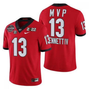 Men's Georgia Bulldogs #13 Stetson Bennett 2021/22 CFP National Champions MVP Red College Football Stitched Jersey Men's Georgia Bulldogs #13 Stetson Bennett 2021/22 CFP National Champions MVP Red College Football Stitched Jersey