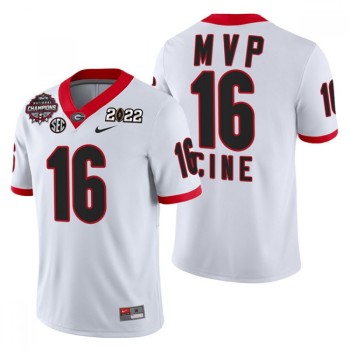 Men's Georgia Bulldogs #16 Lewis Cine 2021/22 CFP National Champions MVP White College Football Stitched Jersey Men's Georgia Bulldogs #16 Lewis Cine 2021/22 CFP National Champions MVP White College Football Stitched Jersey