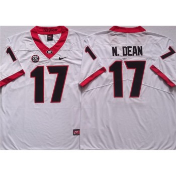 Men's Georgia Bulldogs #17 N.DEAN White College Football Stitched Jersey Men's Georgia Bulldogs #17 N.DEAN White College Football Stitched Jersey