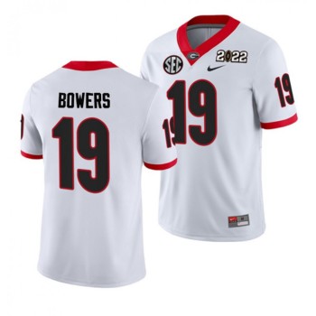 Men's Georgia Bulldogs #19 Brock Bowers 2022 Patch White College Football Stitched Jersey Men's Georgia Bulldogs #19 Brock Bowers 2022 Patch White College Football Stitched Jersey