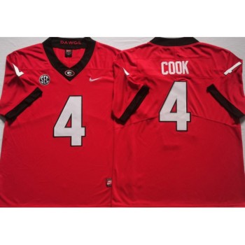 Men's Georgia Bulldogs #4 COOK Red College Football Stitched Jersey Men's Georgia Bulldogs #4 COOK Red College Football Stitched Jersey