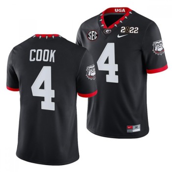 Men's Georgia Bulldogs #4 James Cook 2022 Patch Black College Football Stitched Jersey Men's Georgia Bulldogs #4 James Cook 2022 Patch Black College Football Stitched Jersey