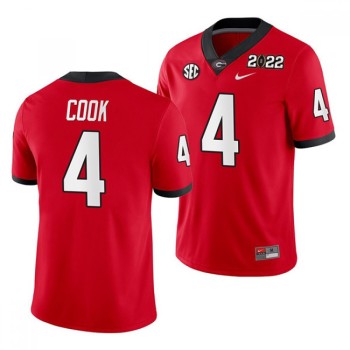 Men's Georgia Bulldogs #4 James Cook 2022 Patch Red College Football Stitched Jersey Men's Georgia Bulldogs #4 James Cook 2022 Patch Red College Football Stitched Jersey