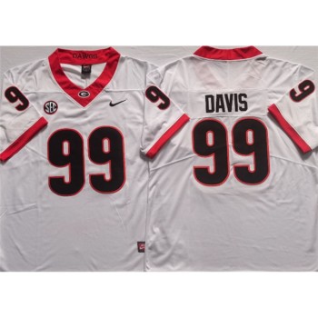 Men's Georgia Bulldogs #99 DAVIS White College Football Stitched Jersey