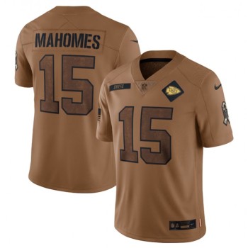 Men's Kansas City Chiefs #15 Patrick Mahomes 2023 Brown Salute To Service Limited Stitched Jersey Men's Kansas City Chiefs #15 Patrick Mahomes 2023 Brown Salute To Service Limited Stitched Jersey