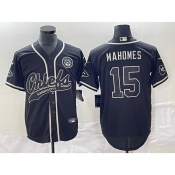Men's Kansas City Chiefs #15 Patrick Mahomes Black Cool Bae Stitched Baseball Jersey Men's Kansas City Chiefs #15 Patrick Mahomes Black Cool Bae Stitched Baseball Jersey
