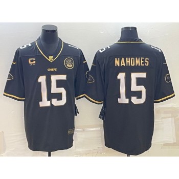 Men's Kansas City Chiefs #15 Patrick Mahomes Black Gold 4-star C Patch Vapor Untouchable Limited Stitched Jersey Men's Kansas City Chiefs #15 Patrick Mahomes Black Gold 4-star C Patch Vapor Untouchable Limited Stitched Jersey