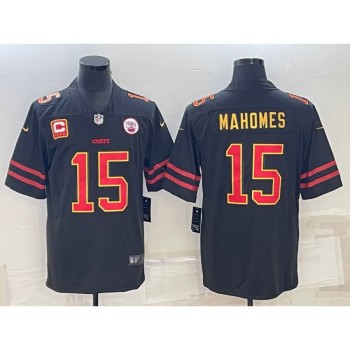Men's Kansas City Chiefs #15 Patrick Mahomes Black Red Gold 4-star C Patch Vapor Untouchable Limited Stitched Jersey Men's Kansas City Chiefs #15 Patrick Mahomes Black Red Gold 4-star C Patch Vapor Untouchable Limited Stitched Jersey
