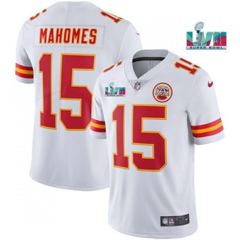 Men's Kansas City Chiefs #15 Patrick Mahomes White Super Bowl LVII Patch Vapor Untouchable Limited Stitched Jersey Men's Kansas City Chiefs #15 Patrick Mahomes White Super Bowl LVII Patch Vapor Untouchable Limited Stitched Jersey