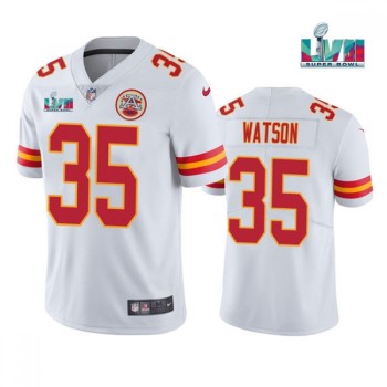 Men's Kansas City Chiefs #35 Jaylen Watson White Super Bowl LVII Patch Vapor Untouchable Limited Stitched Jersey Men's Kansas City Chiefs #35 Jaylen Watson White Super Bowl LVII Patch Vapor Untouchable Limited Stitched Jersey
