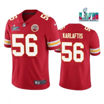 Men's Kansas City Chiefs #56 George Karlaftis Red Super Bowl LVII Patch Vapor Untouchable Limited Stitched Jersey Men's Kansas City Chiefs #56 George Karlaftis Red Super Bowl LVII Patch Vapor Untouchable Limited Stitched Jersey