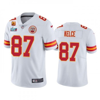 Men's Kansas City Chiefs #87 Travis Kelce White Super Bowl LVII Patch And 4-star C Patch Vapor Untouchable Limited Stitched Jersey Men's Kansas City Chiefs #87 Travis Kelce White Super Bowl LVII Patch And 4-star C Patch Vapor Untouchable Limited Stitched Jersey