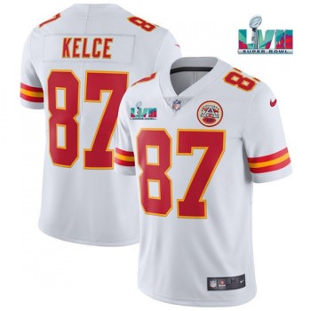 Men's Kansas City Chiefs #87 Travis Kelce White Super Bowl LVII Patch Vapor Untouchable Limited Stitched Jersey Men's Kansas City Chiefs #87 Travis Kelce White Super Bowl LVII Patch Vapor Untouchable Limited Stitched Jersey