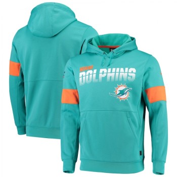 Men's Miami Dolphins 2019 Aqua 100th Season Sideline Team Logo Performance Pullover NFL Hoodie Men's Miami Dolphins 2019 Aqua 100th Season Sideline Team Logo Performance Pullover NFL Hoodie
