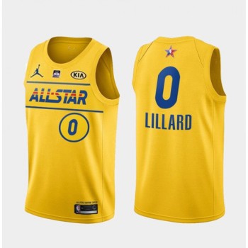 Men's 2021 All-Star #0 Damian Lillard Yellow Western Conference Stitched NBA Jersey Men's 2021 All-Star #0 Damian Lillard Yellow Western Conference Stitched NBA Jersey