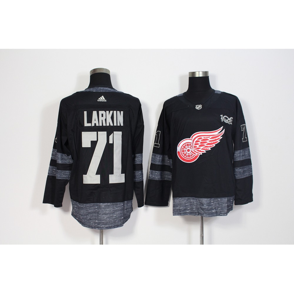Men's Detroit Red Wings #71 Dylan Larkin Black 1917-2017 100th Anniversary Stitched NHL Jersey