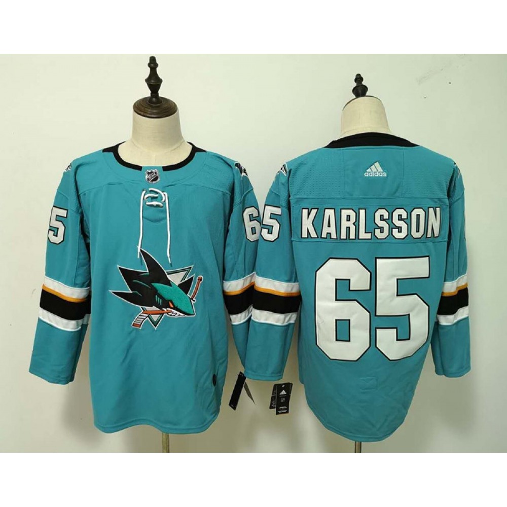 Men's San Jose Sharks #65 Erik Karlsson Teal Stitched NHL Jersey