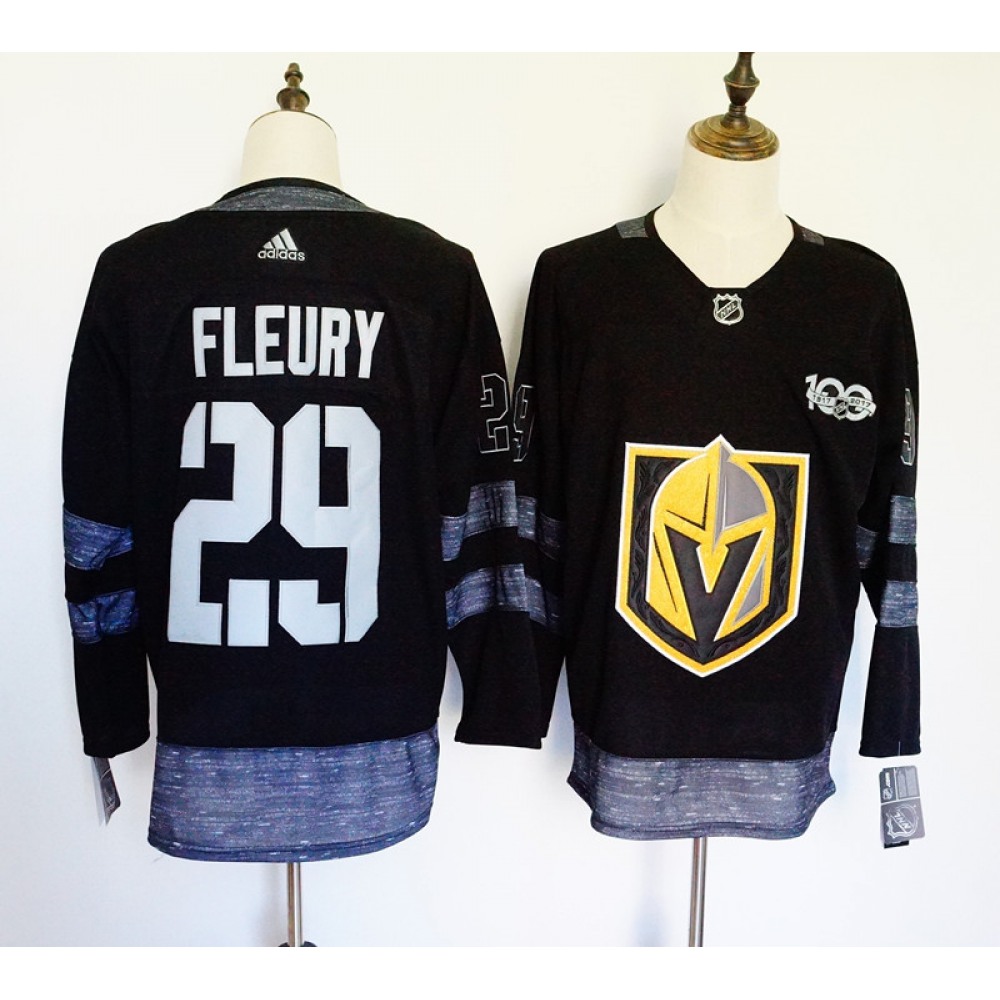 Men's Vegas Golden Knights #29 Marc-Andre Fleury Black 1917-2017 100th Anniversary Stitched NHL Jersey