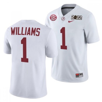 Men's Alabama Crimson Tide #1 Jameson Williams 2022 Patch White College Football Stitched Jersey Men's Alabama Crimson Tide #1 Jameson Williams 2022 Patch White College Football Stitched Jersey