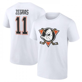 Men's Anaheim Ducks #11 Trevor Zegras White T-Shirt Men's Anaheim Ducks #11 Trevor Zegras White T-Shirt