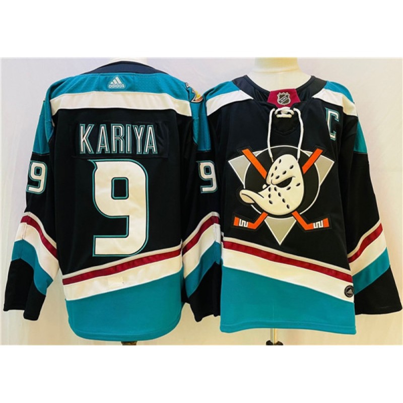 Men's Anaheim Ducks #9 Paul Kariya Black/Teal Stitched Jersey Men's Anaheim Ducks #9 Paul Kariya Black/Teal Stitched Jersey