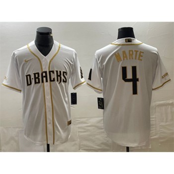 Men's Arizona Diamondbacks #4 Ketel Marte White Gold Cool Base Stitched Baseball Jersey Men's Arizona Diamondbacks #4 Ketel Marte White Gold Cool Base Stitched Baseball Jersey