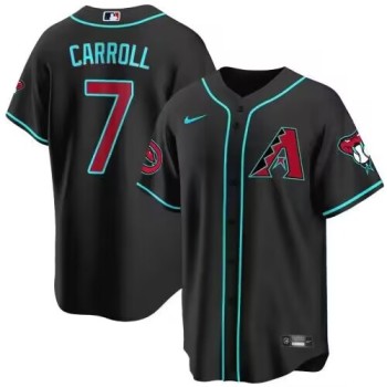 Men's Arizona Diamondbacks #7 Corbin Carroll 2023/24 Black Cool Base Stitched Baseball Jersey Men's Arizona Diamondbacks #7 Corbin Carroll 2023/24 Black Cool Base Stitched Baseball Jersey