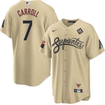 Men's Arizona Diamondbacks #7 Corbin Carroll Cream 2023 World Series City Connect Cool Base Stitched Baseball Jersey Men's Arizona Diamondbacks #7 Corbin Carroll Cream 2023 World Series City Connect Cool Base Stitched Baseball Jersey
