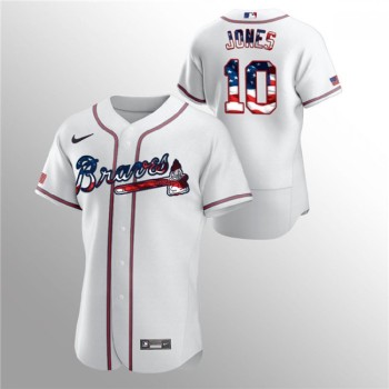Men's Atlanta Braves #10 Chipper Jones White 2020 Stars & Stripes Flex Base Stitched Jersey Men's Atlanta Braves #10 Chipper Jones White 2020 Stars & Stripes Flex Base Stitched Jersey