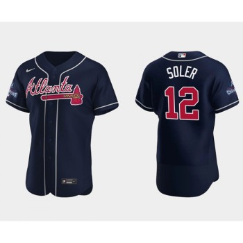 Men's Atlanta Braves #12 Jorge Soler 2021 Navy World Series Champions Flex Base Stitched Jersey Men's Atlanta Braves #12 Jorge Soler 2021 Navy World Series Champions Flex Base Stitched Jersey
