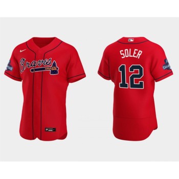 Men's Atlanta Braves #12 Jorge Soler 2021 Red World Series Champions Flex Base Stitched Jersey Men's Atlanta Braves #12 Jorge Soler 2021 Red World Series Champions Flex Base Stitched Jersey