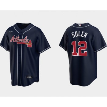 Men's Atlanta Braves #12 Jorge Soler Navy Cool Base Stitched Jersey Men's Atlanta Braves #12 Jorge Soler Navy Cool Base Stitched Jersey