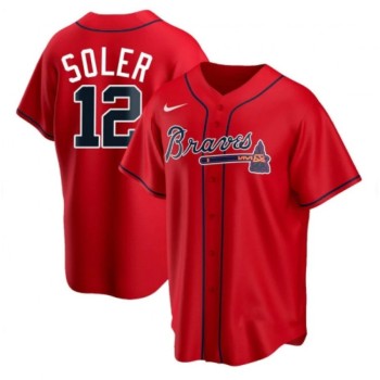 Men's Atlanta Braves #12 Jorge Soler Red Cool Base Stitched Jersey Men's Atlanta Braves #12 Jorge Soler Red Cool Base Stitched Jersey