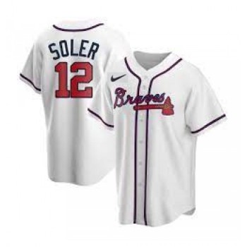 Men's Atlanta Braves #12 Jorge Soler White Cool Base Stitched Jersey Men's Atlanta Braves #12 Jorge Soler White Cool Base Stitched Jersey