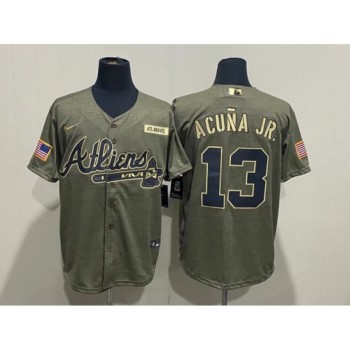 Men's Atlanta Braves #13 Ronald Acuna Jr. 2021 Green Salute To Service Cool Base Stitched Jersey Men's Atlanta Braves #13 Ronald Acuna Jr. 2021 Green Salute To Service Cool Base Stitched Jersey