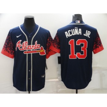 Men's Atlanta Braves #13 Ronald Acuna Jr. 2021 Navy Cool Base Stitched Jersey