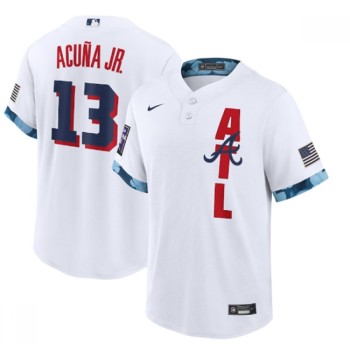 Men's Atlanta Braves #13 Ronald Acuna Jr. 2021 White All-Star Cool Base Stitched MLB Jersey Men's Atlanta Braves #13 Ronald Acuna Jr. 2021 White All-Star Cool Base Stitched MLB Jersey