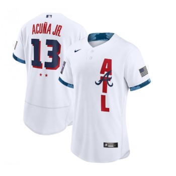 Men's Atlanta Braves #13 Ronald Acuna Jr. 2021 White All-Star Flex Base Stitched MLB Jersey