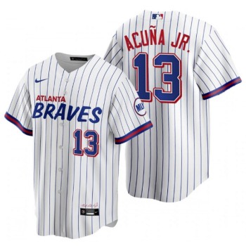 Men's Atlanta Braves #13 Ronald Acuna Jr. 2021 White City Connect Stitched Jersey Men's Atlanta Braves #13 Ronald Acuna Jr. 2021 White City Connect Stitched Jersey