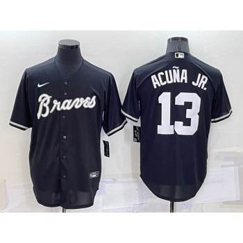 Men's Atlanta Braves #13 Ronald Acuna Jr. Black Cool Base Stitched Baseball Jersey Men's Atlanta Braves #13 Ronald Acuna Jr. Black Cool Base Stitched Baseball Jersey