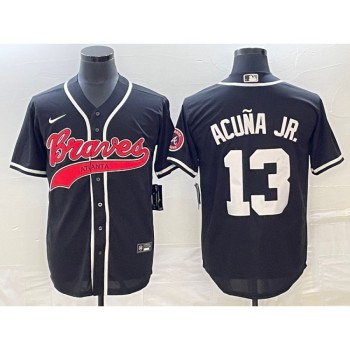 Men's Atlanta Braves #13 Ronald Acuna Jr. Black Cool Base Stitched Baseball Jersey Men's Atlanta Braves #13 Ronald Acuna Jr. Black Cool Base Stitched Baseball Jersey